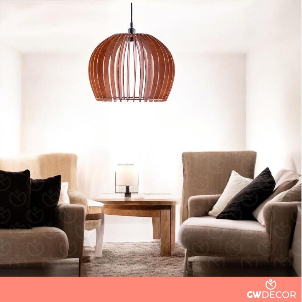 Kit 2 Iluminaria Moderna Pendente De Madeira em MDF Cru  Para Decoração de Áreas Externas