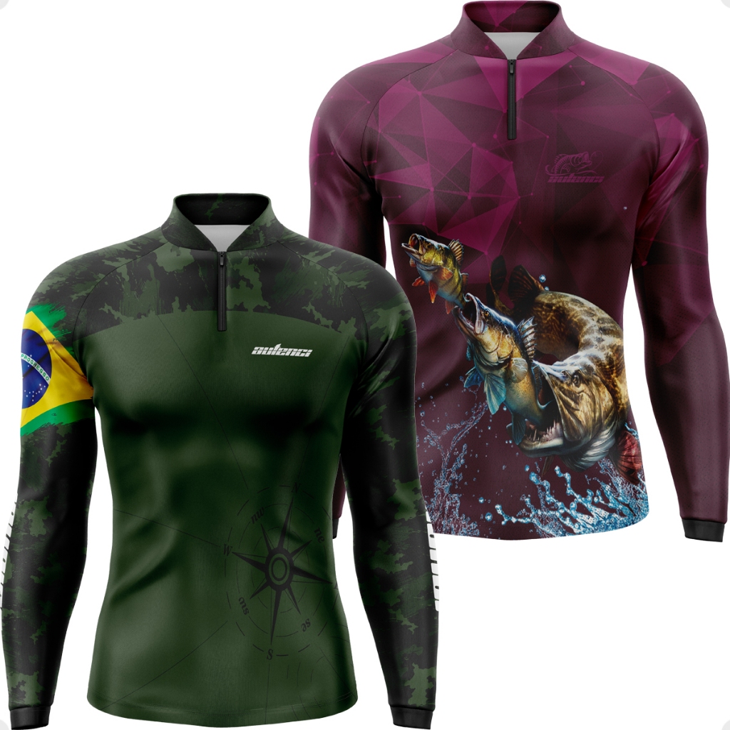 Kit 2 Camisa Pesca Tecido Térmico Proteção Uv50+ Fresca Leve e Confortável