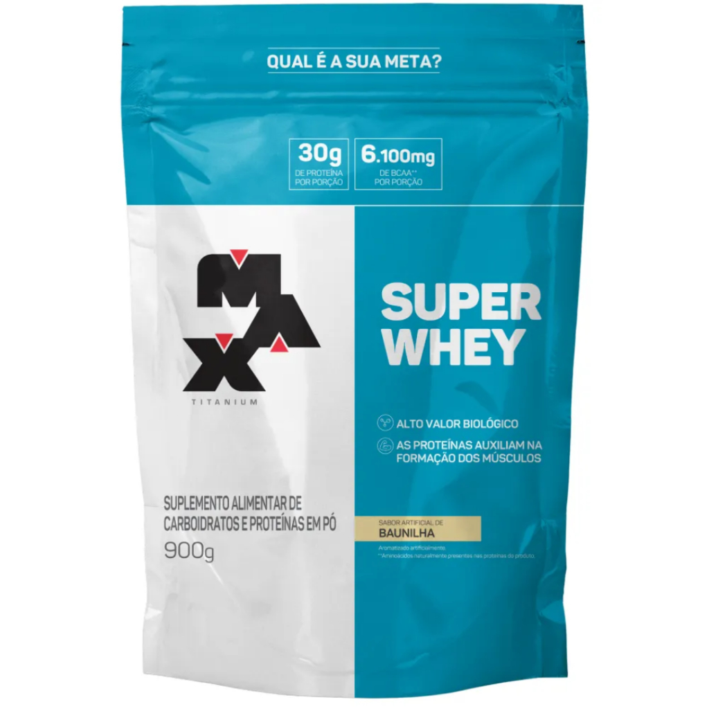 Super Whey 900g Max Titanium - Suplemento em Pó de Proteina 100% Concentrado - Health