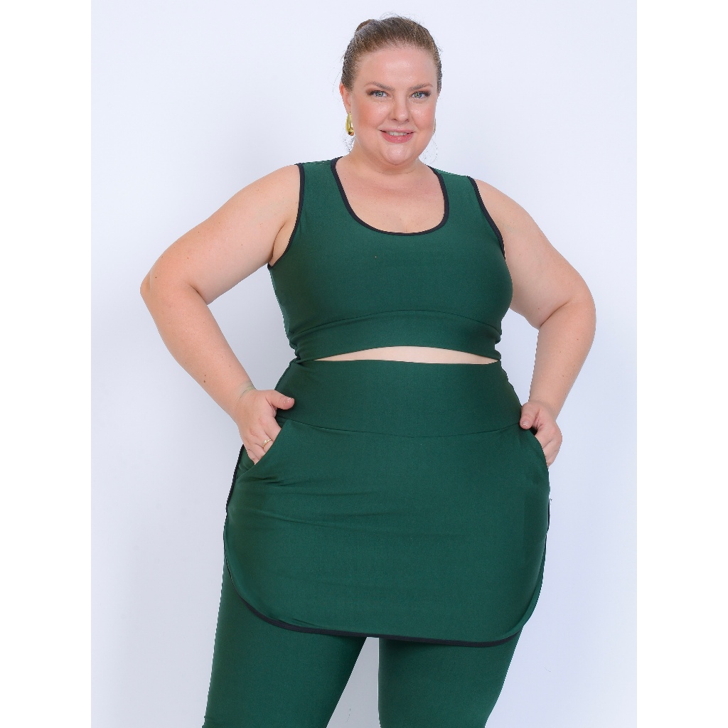 Conjunto Plus Size Calça Saia Com Bolso E Top Cropedd Moda Fitness Para Academia em Oferta na Shopee