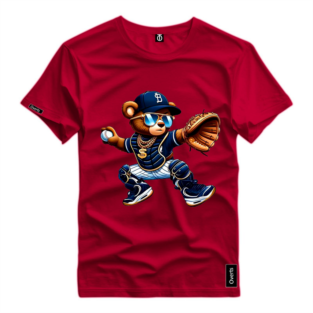 Camiseta Masculina Personalizada Urso Beisebol Jogo Top Camisa Algodão Malha Premium Linda