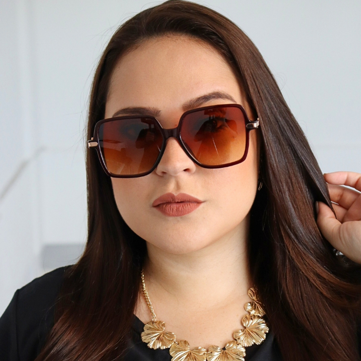 Óculos de Sol Queen Marrom Degradê Quadrado Grande Premium Blogueira Retro 2024 uv400 Feminino