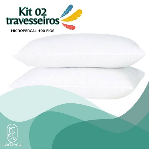 KIT C/ 02 Travesseiros Penas e Plumas de Ganso MicroPercal 400 FIOS - MACIO E CONFORTÁVEL 70x50