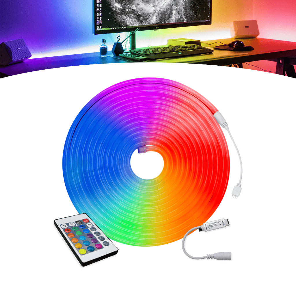 Fita Led Neon Flexível 5m 12v Alto Brilho Rgb Com Controle Decoração Natal