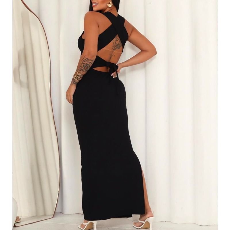Vestido longo com bojo / vestido longo com fenda / vestido longo aberto nas costas 55