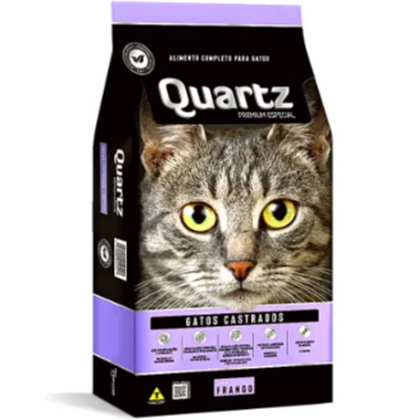 Ração Quartz Premium para Gatos Castrados - Sabores Salmão e Frango, Embalagens de 10,1kg