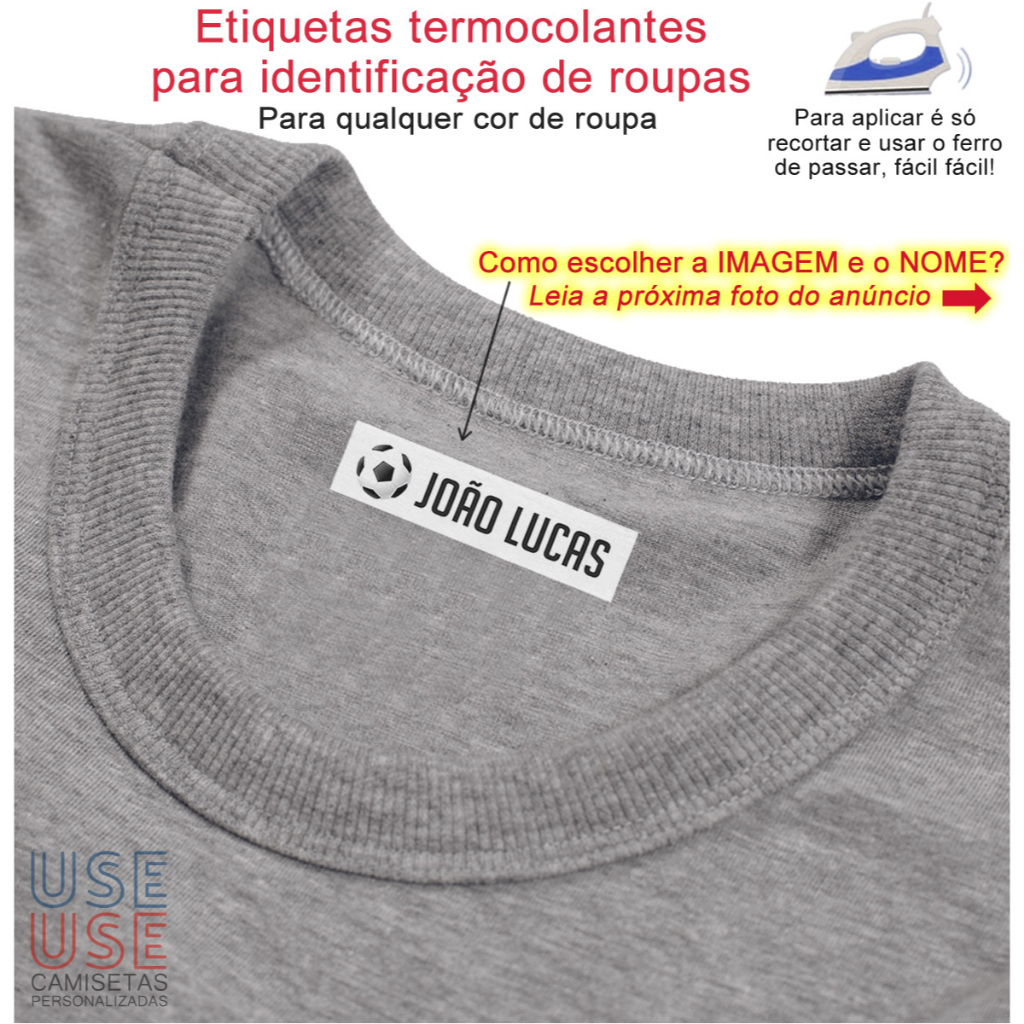 KIT com 10 Etiquetas termocolantes de 5 x 1,2 CM para IDENTIFICAÇÃO de Uniforme escolar e Roupas de Asilo Casa repouso em Oferta na Shopee