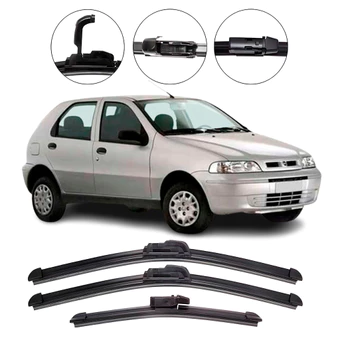 Kit Palhetas para Limpador Parabrisa Dianteiro e Traseiro para Fiat Palio G2 2001 até 2007