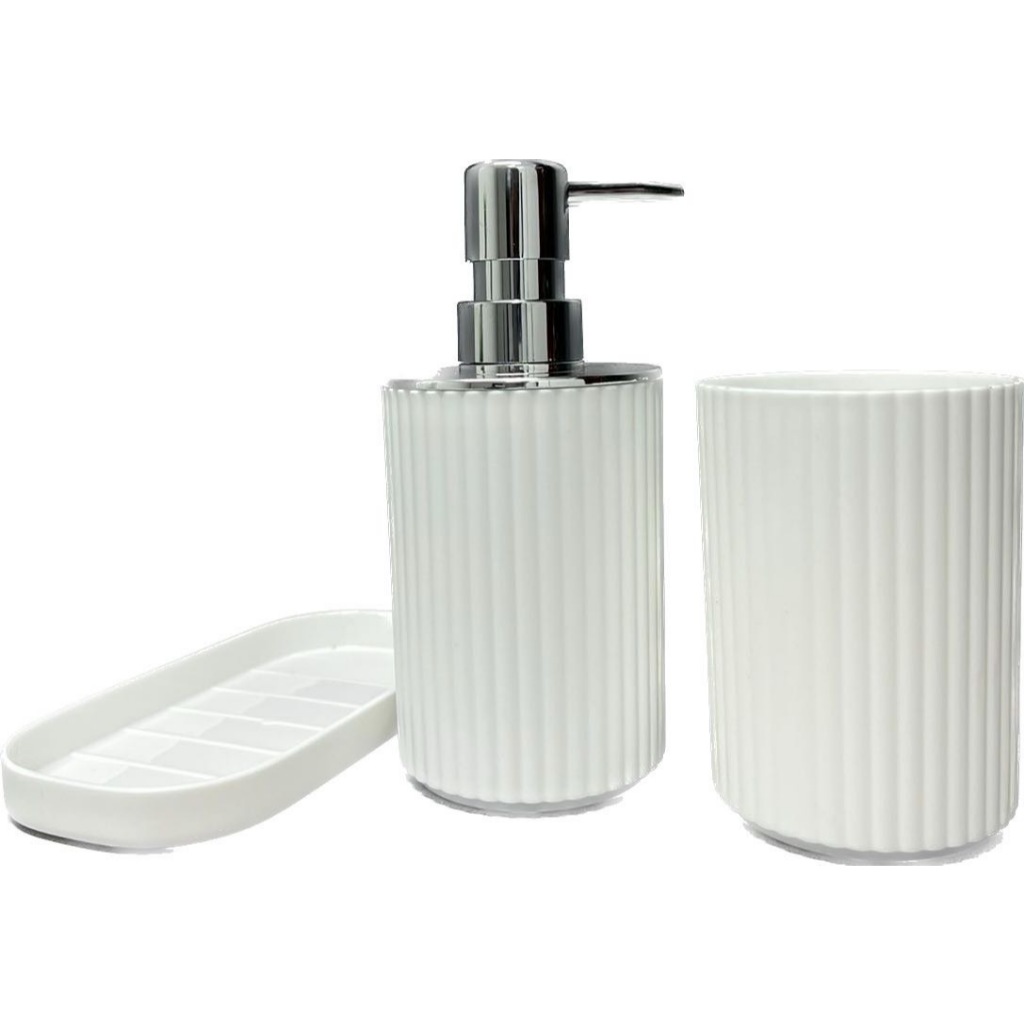 Jogo Conjunto 3 Peças De Banheiro Porta Sabonete Porta Escova Dente Bandeja Detergente