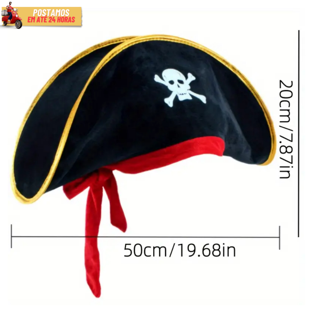 Kit Fantasia Pirata 4 peças - Chapéu + Bandana + Brinco + Tapa Olho Carnaval Cosplay Adereço Festas — imagem 2 de 2