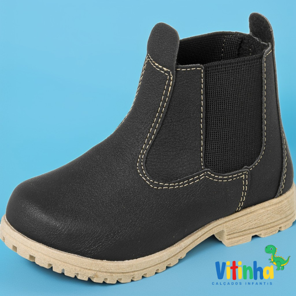 Bota Botinha Botina Jeca Cowntry Infantil Masculino Menino Bebê Preto