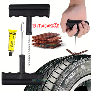 Kit Reparo Pneu Sem Camara Moto Carro + 10 Refis Macarrão Pneu