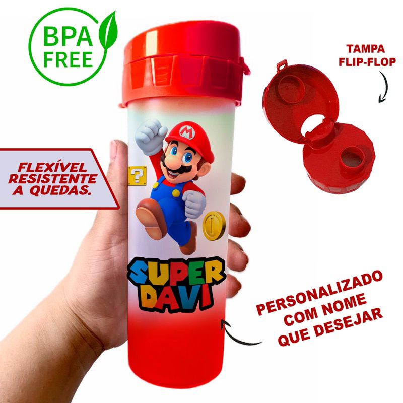 Squeeze Garrafa de Água Super Mario Bros Brothers Com Nome 480ml - Personalizada em Oferta na Shopee