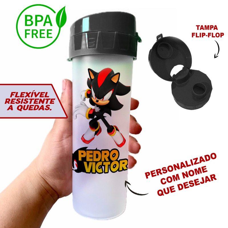 Squeeze Garrafa de Água Sonic Shadown Knuckles Sonic preto Com Nome 480ml - Personalizada