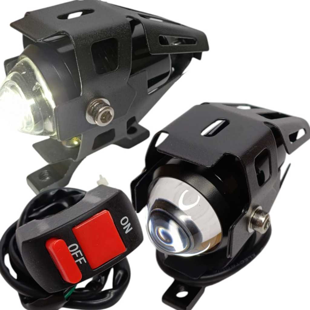 Par Farol de Milha U5 Mini Moto Universal Auxiliar + Botão Interruptor