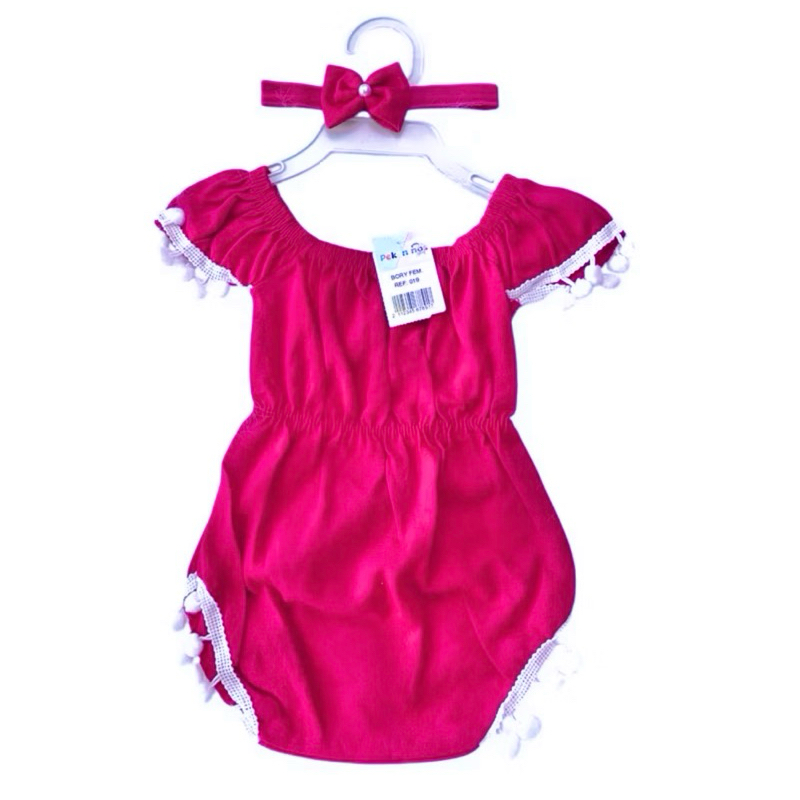MACACÃO  BODY  POMPOM menina com laço P  RN veste ate 3 MESES Roupinhas natal bebê menina conjunto em Oferta na Shopee