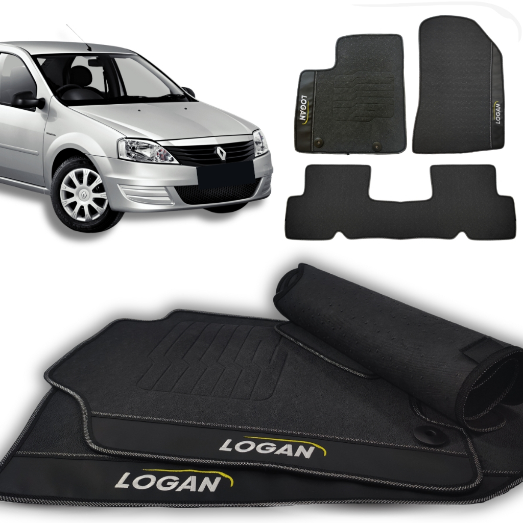 Tapete Logan 2007 a 2014 Tapete Renault Logan Preto Impermeável Premium Kit com 3 Peças Impermeável
