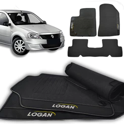 Tapete Logan 2007 a 2014 Tapete Renault Logan Preto Impermeável Premium Kit com 3 Peças Impermeável