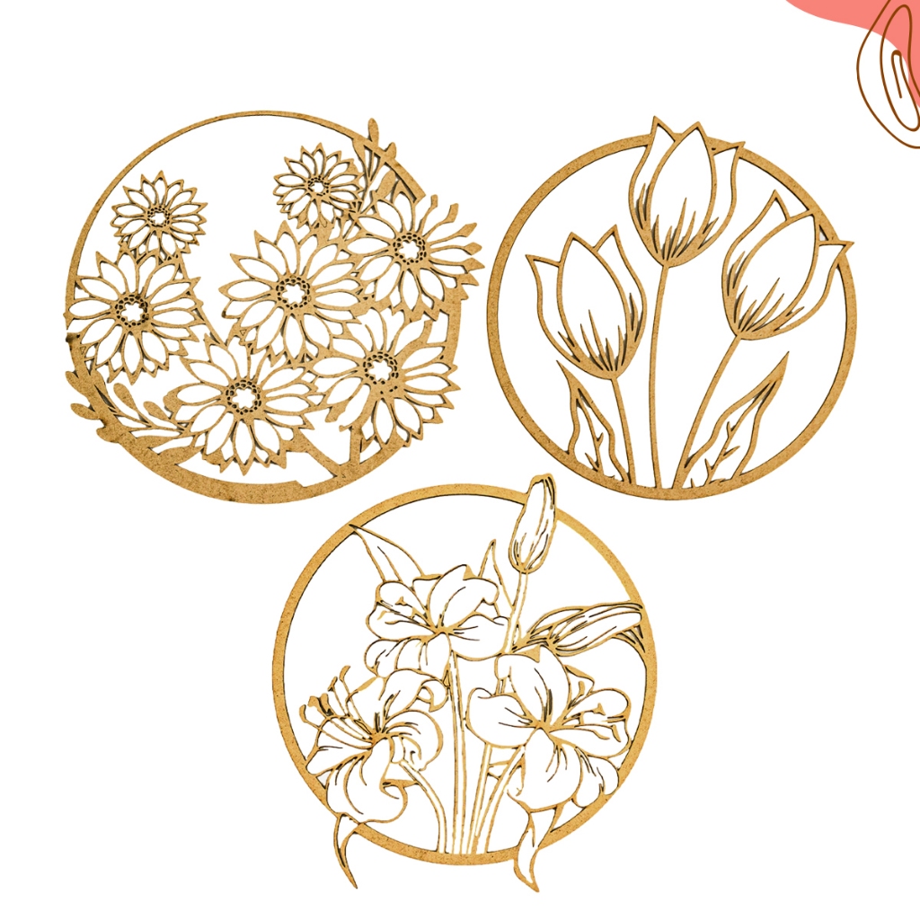Kit 3 Painéis Mandala Flores Decorativas em Mdf 3mm Vazado Quadros Parede 30 cm em Oferta na Shopee
