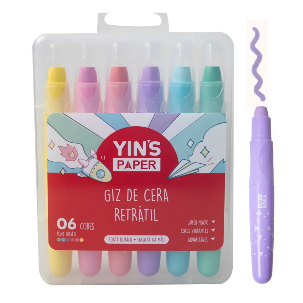 Giz de cera Gel Retrátil Estojo com 6 Unidades Extremamente macio, lavável E não tóxico Tons Pasteis Cores Vibrantes em Oferta na Shopee