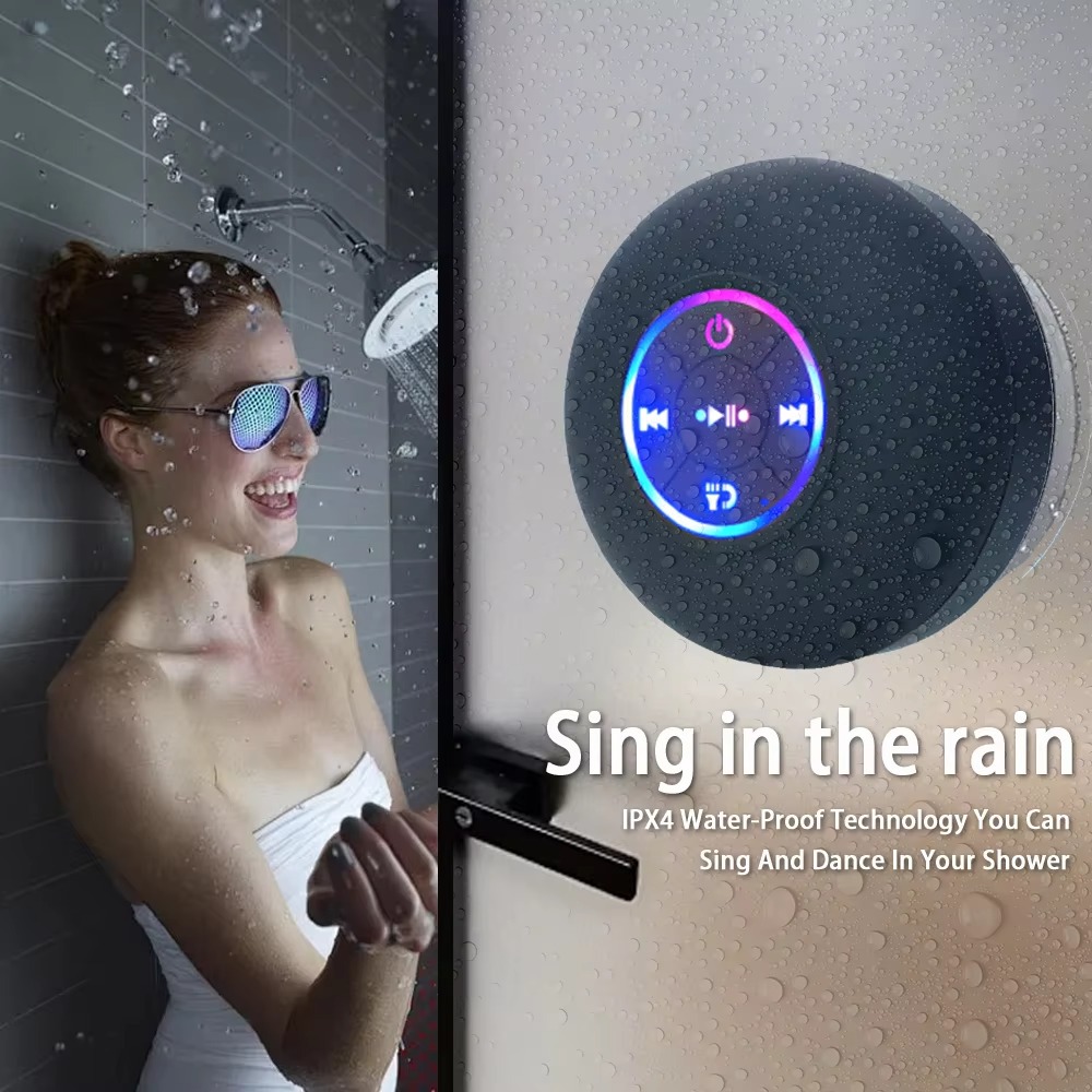 Caixinha de som Bluetooth sem fio alto-falante impermeável LED IPX4, banheiro ar livre ven...