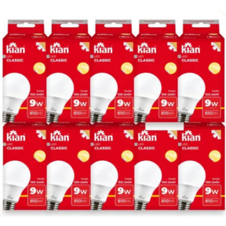 Kit 10 Lâmpada 9W 3000k Bivolt Kian