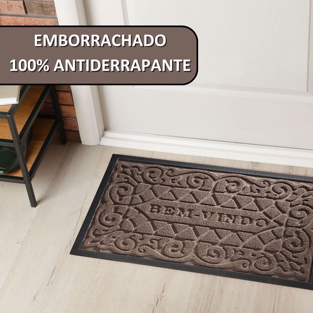 Tapete De Porta Bem Vindo Antiderrapante Capacho 60cm x 40cm Emborrachado Alto Relevo Michigan - Home & Living