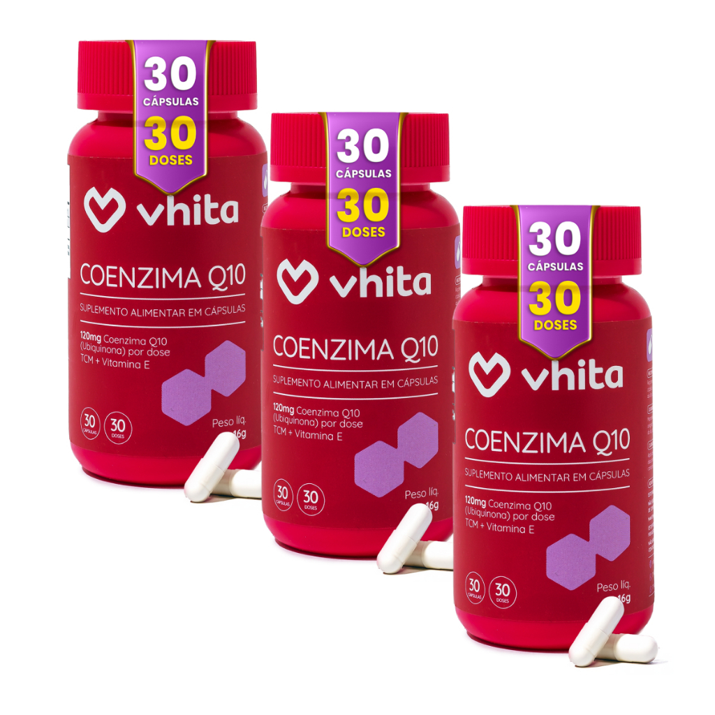 Coenzima Q10 Ubiquinona 120mg Com Vitamina E e TCM 30 cáps - Vhita ( 3 unidades)