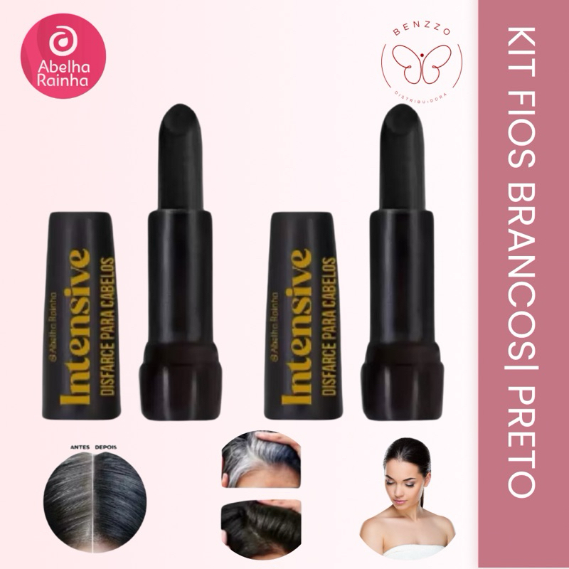 Kit 2 Bastão Retoque Cabelo Branco cor Preto Abelha Rainha em Oferta na Shopee