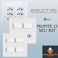 Tomada 10a 20a Interruptor Simples Paralelo Conjunto 4x4 Completo Recta Branco Satin Fosco BLUX