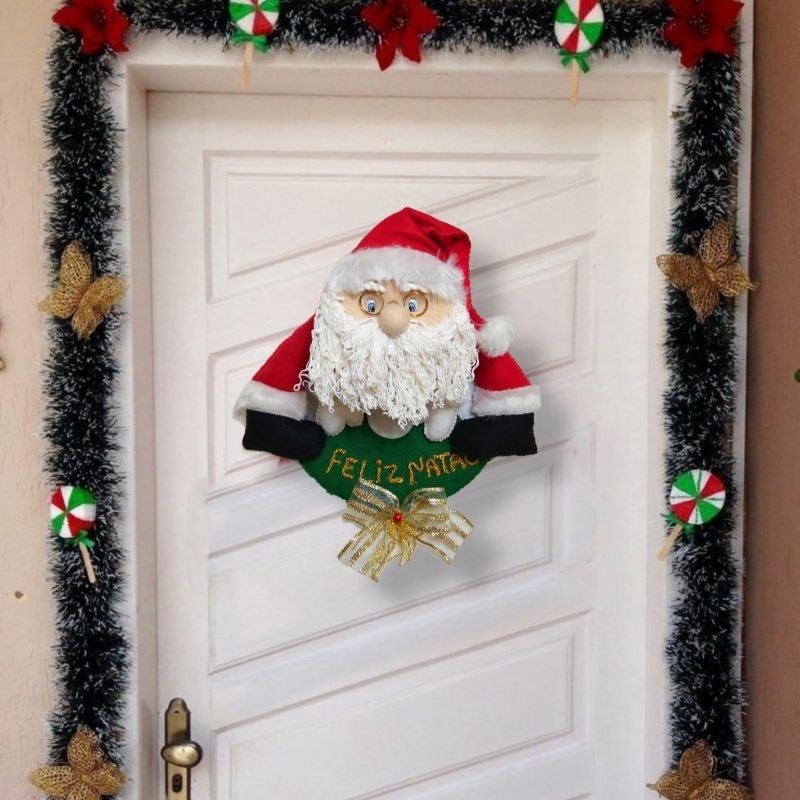 Enfeite de porta papai Noel/ enfeite de porta natal/ guirlanda papai Noel/ papai Noel de feltro/ enfeites natal.