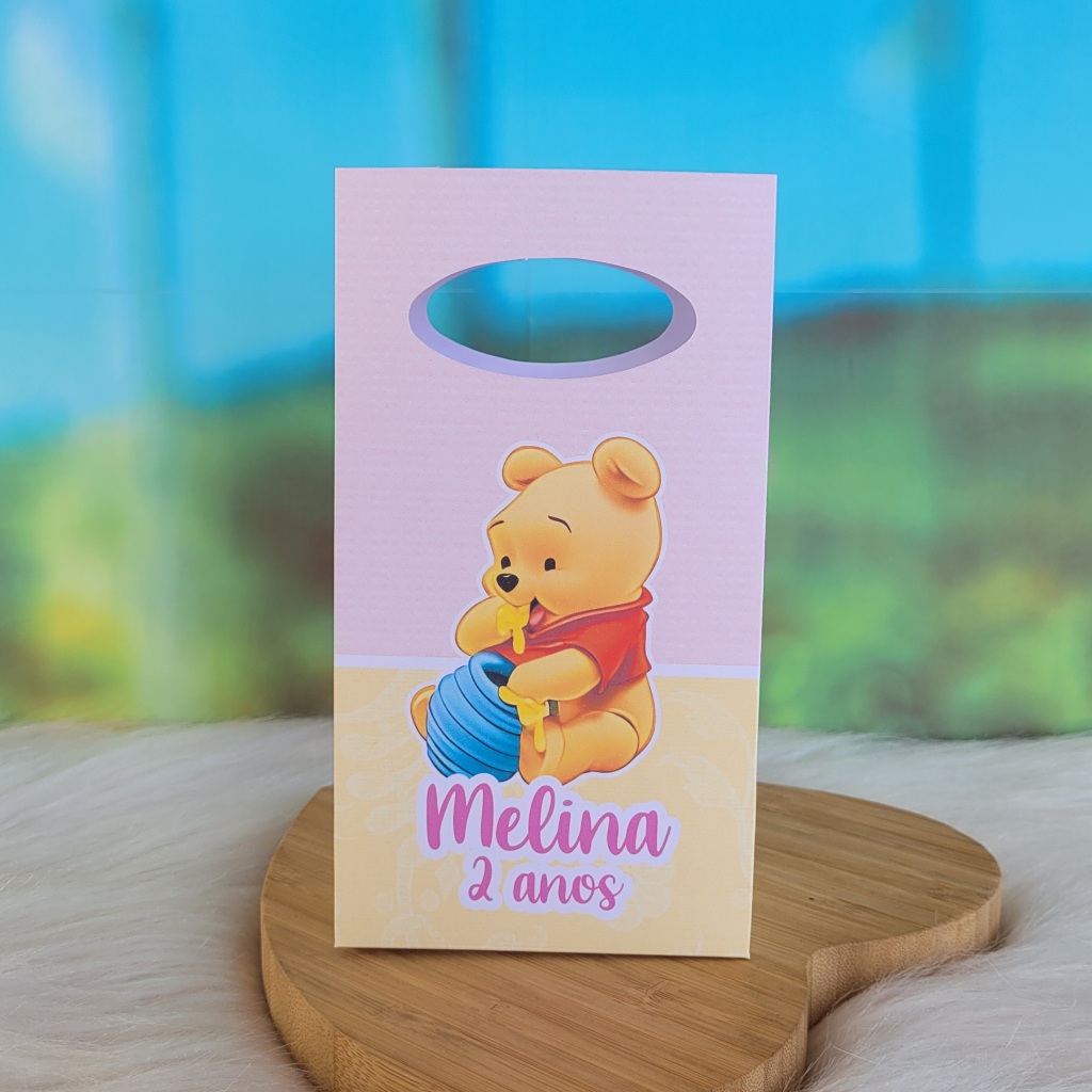 PEGUE E MONTE - Sacolinha Surpresa Personalizada URSINHO POOH BABY ROSA MENINA - Lembrancinha para festa