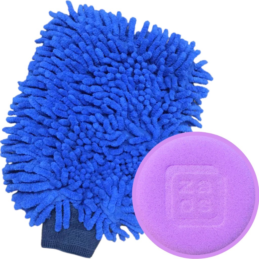 Luva de Microfibra para Lavar Carro + Aplicador de Espuma Passar Cera Vonixx