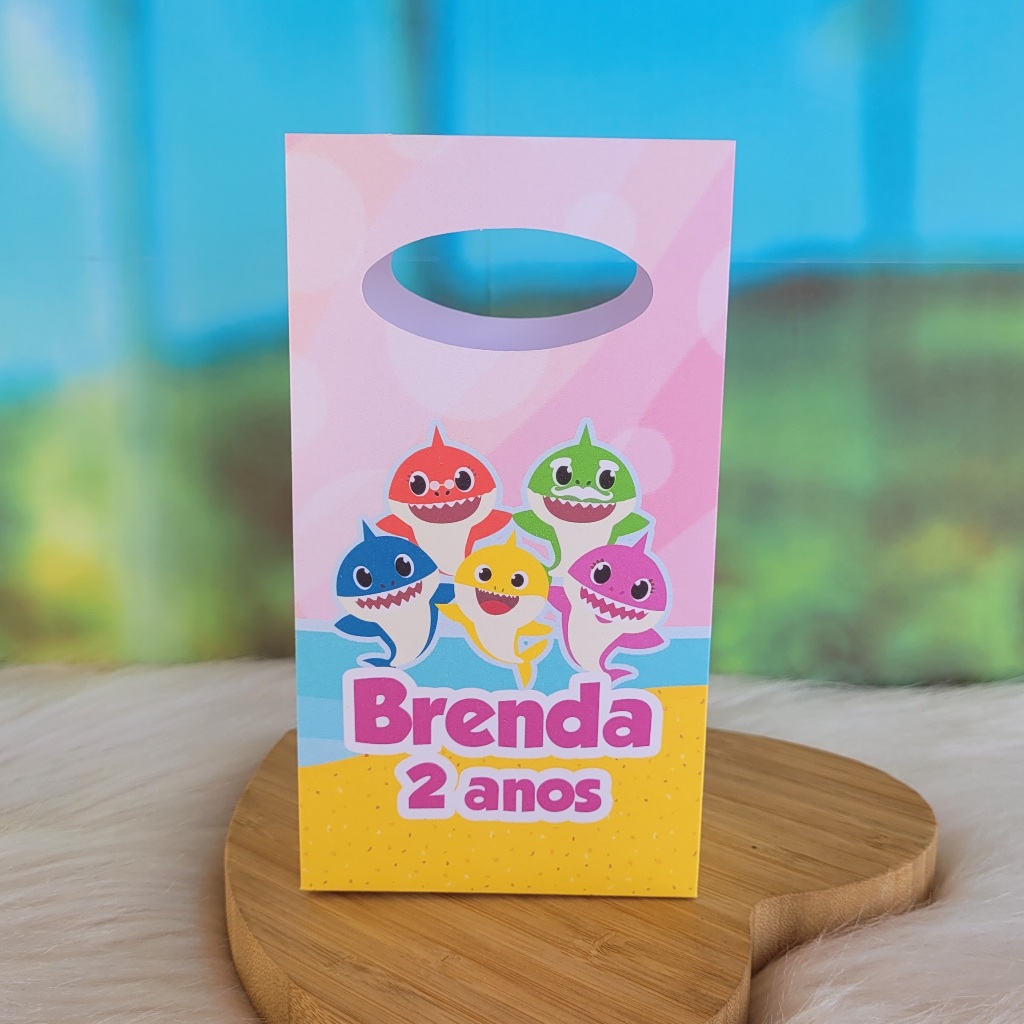 PEGUE E MONTE - Sacolinha Surpresa Personalizada BABY SHARK ROSA MENINA - Lembrancinha para festa