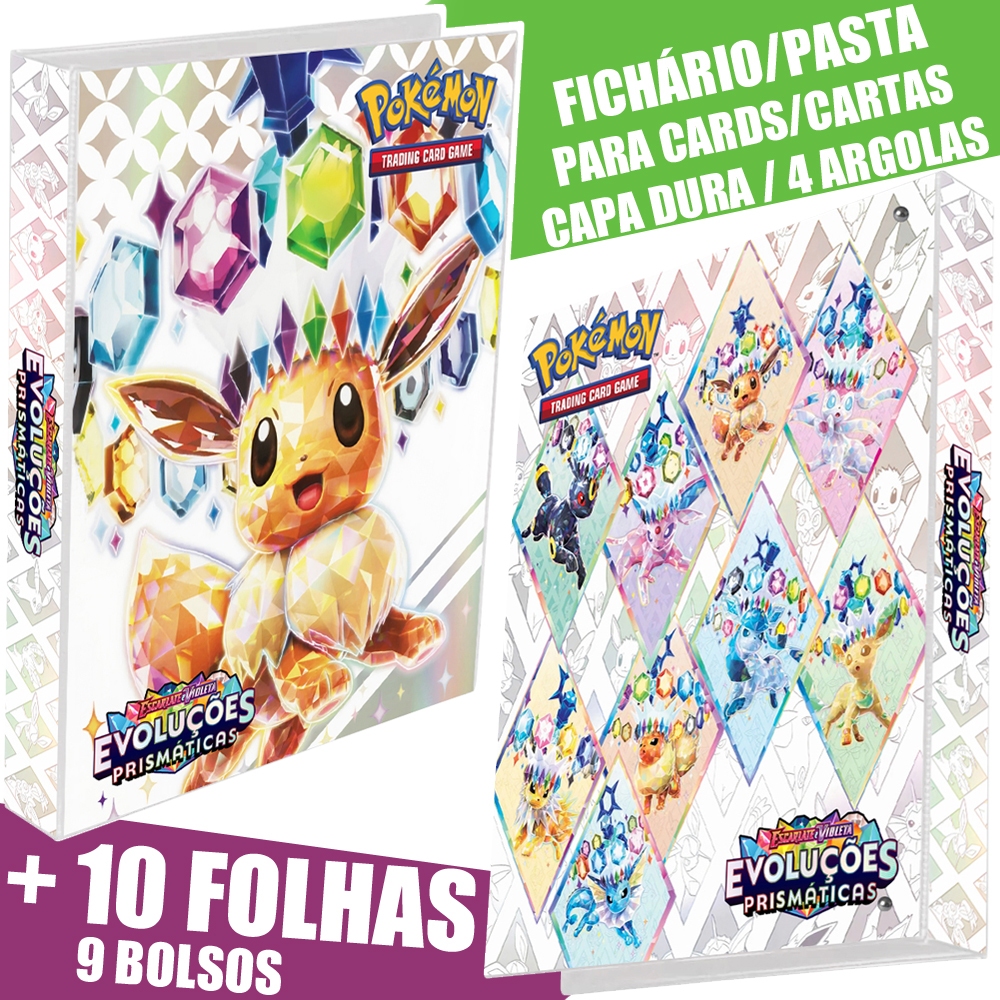 Pasta Fichário Álbum Pokémon Evoluções Prismáticas Eevee Sylveon Umbreon Capa Dura folhas card carta
