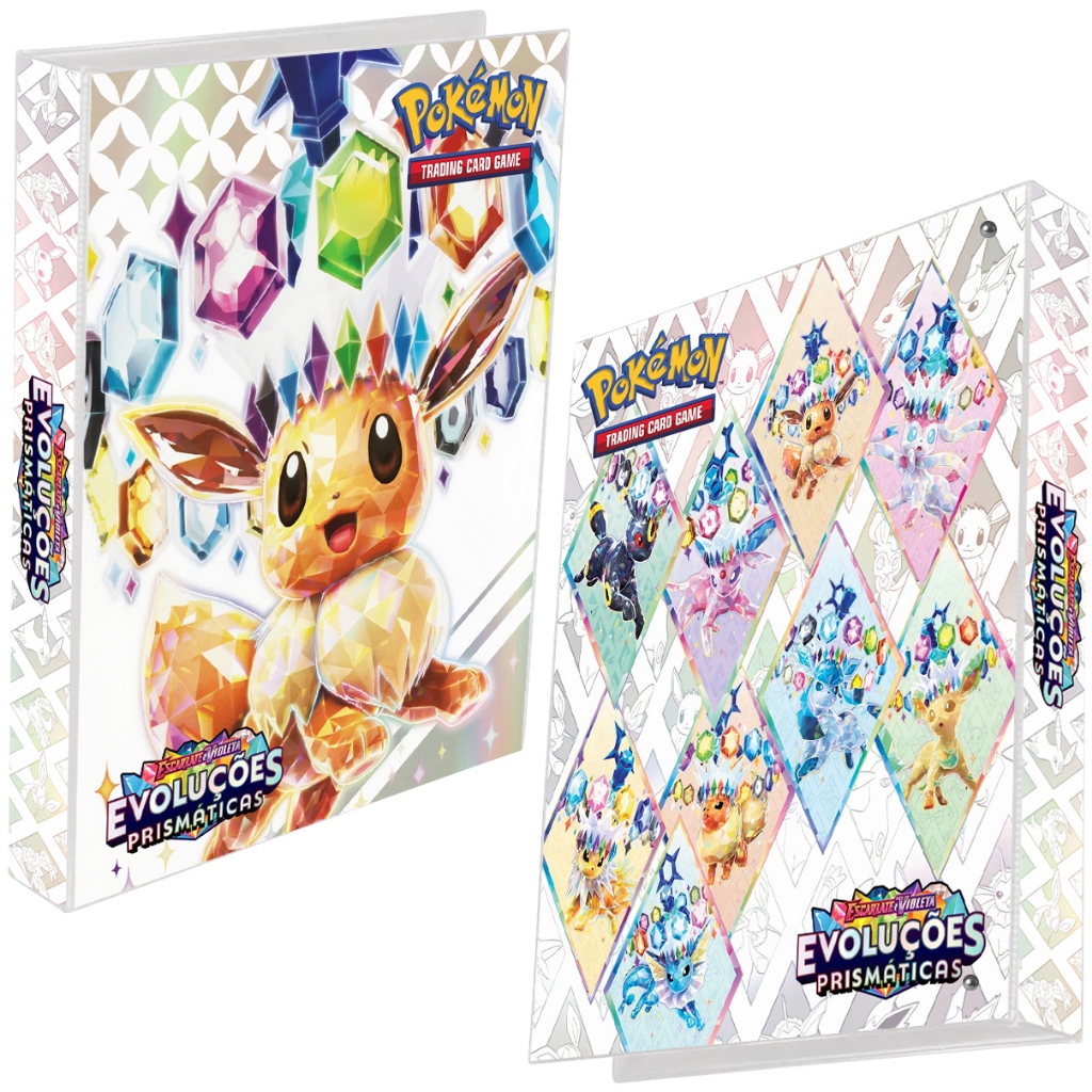 Pasta Fichário Álbum Pokémon Evoluções Prismáticas  Eevee Sylveon Umbreon Espeon Capa Dura 4 Argolas