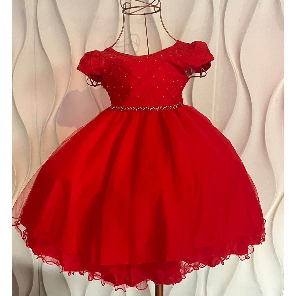 Vestido vermelho criança festa vestido infantil de festa d4183