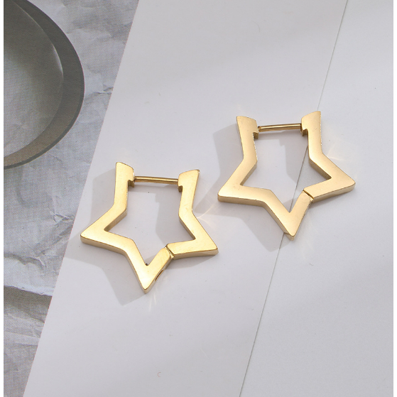 Brinco Estrela Argola Aço Inoxidável Prata Dourado e Preto Unissex em Oferta na Shopee