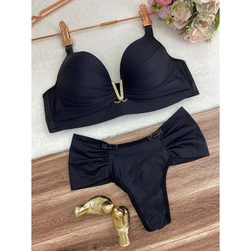 lingerie sexy luxo clássico, conjunto lingerie com bojo confortável, calcinha e sutia roupa intimida (Viviana) em Oferta na Shopee