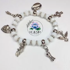 Pulseira de Oxalá Cristal 8mm Com Pingente Proteção Orixá Umbanda e Candomblé