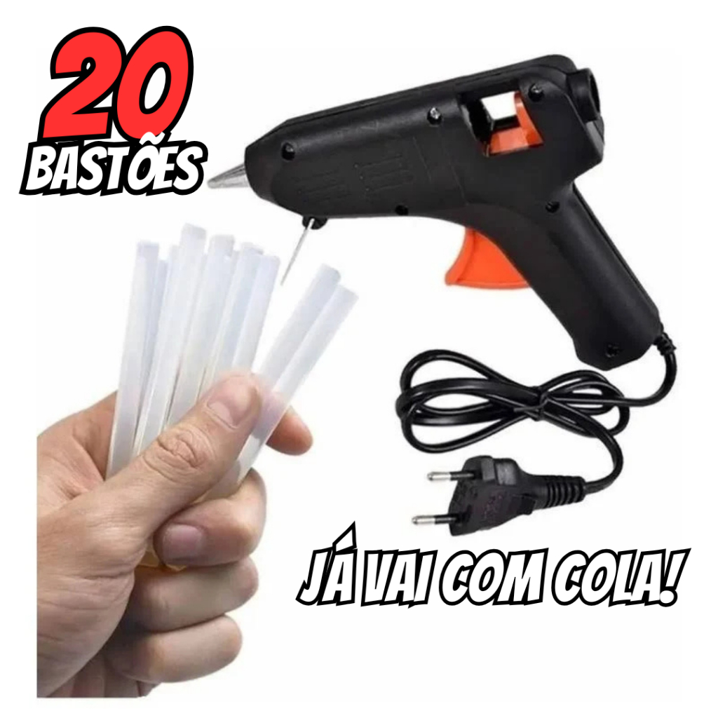 Pistola De Cola Quente Pequena 20W, Para Cola Quente Fina + 20 BASTÕES de COLA