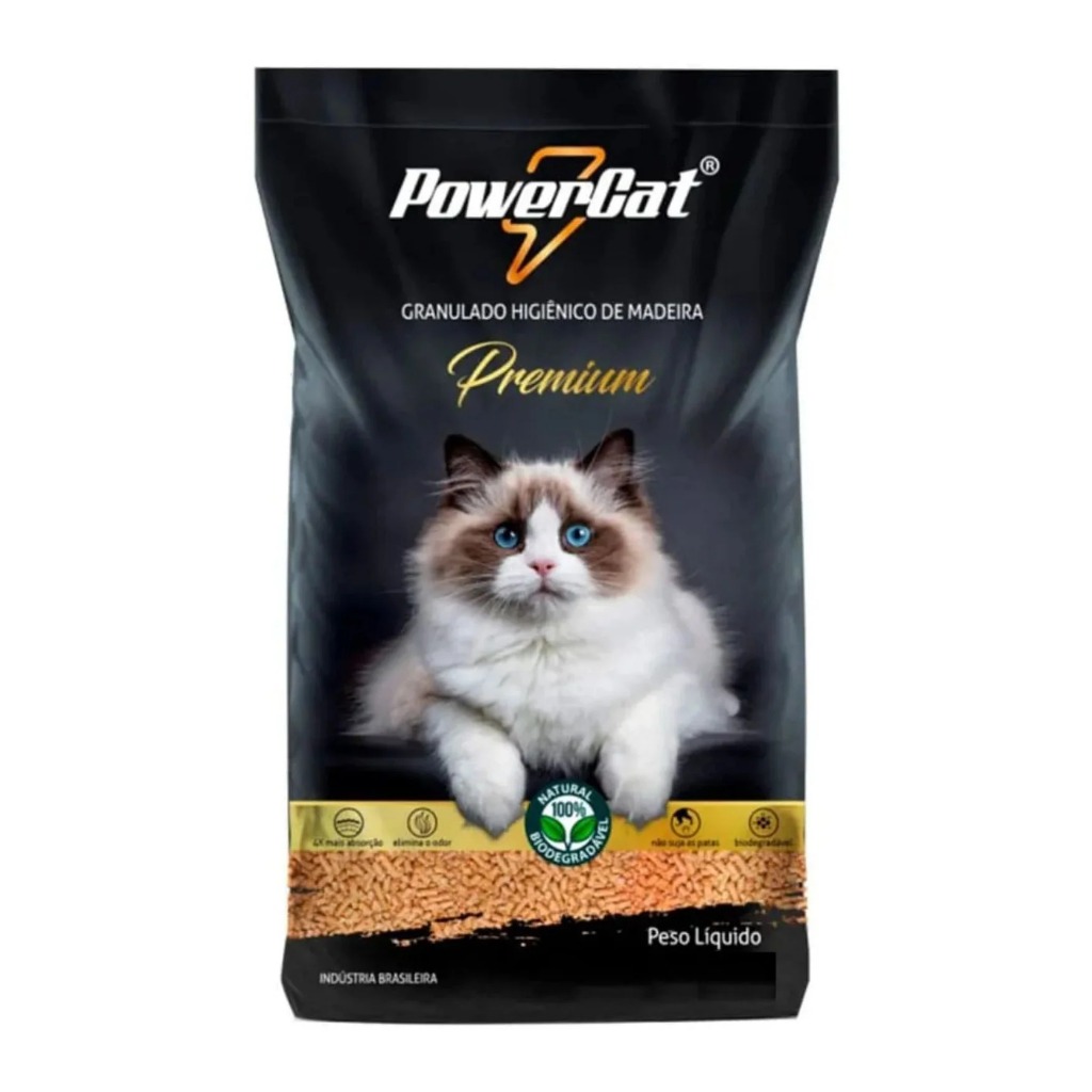 Areia Higiênica Granulado PowerCat Madeira Premium 10 kg