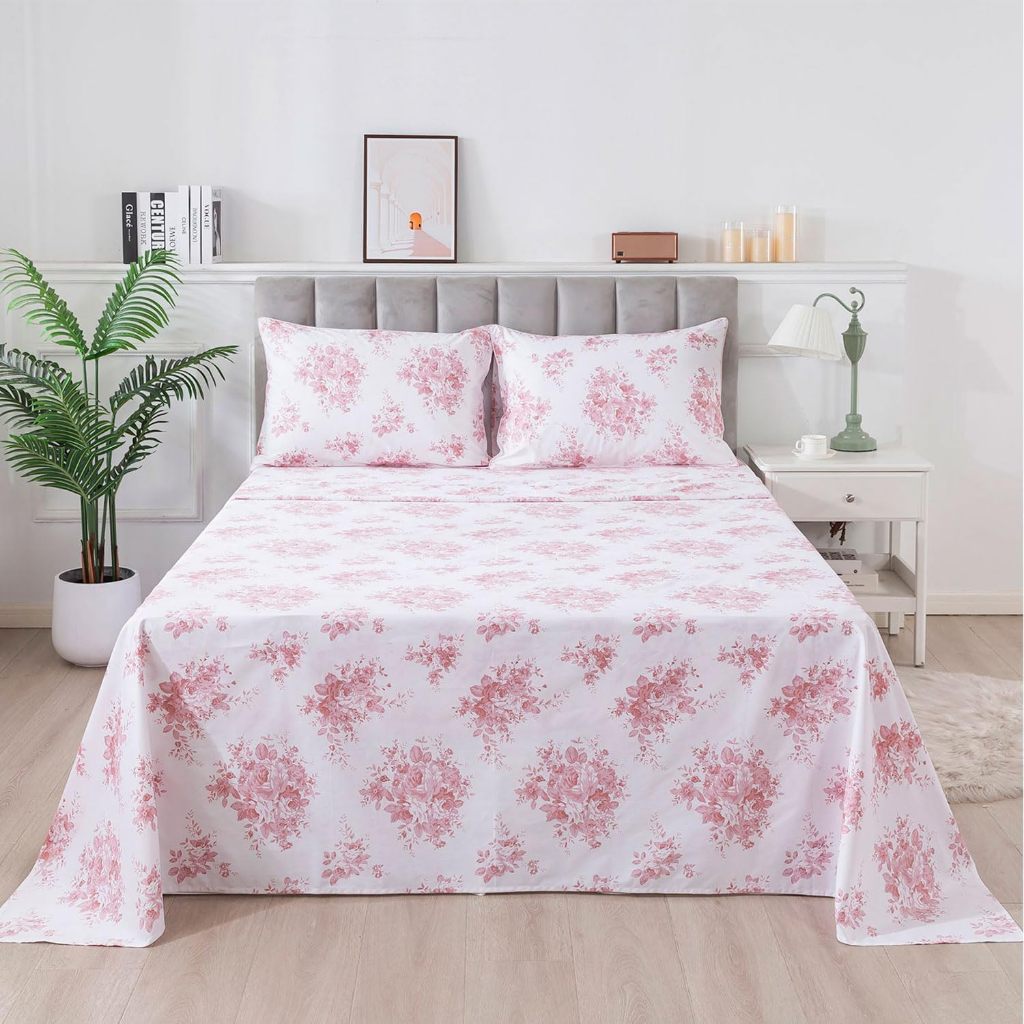 Jogo de Cama Queen 3 peças Lençol Sem Elástico Micropercal Toque Algodão Virol Estampado Grid Floral
