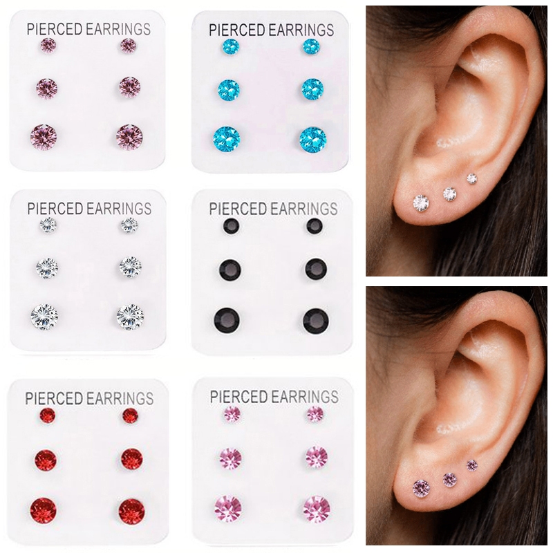 Trio de Brincos Ponto de Luz Silicone com Pedras Strass Brilhantes Bebes Meninas Feminino Mulheres em Oferta na Shopee