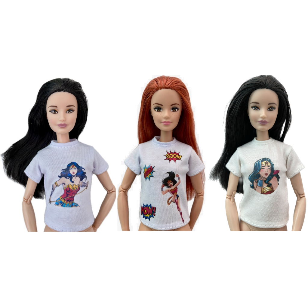 Roupa para Boneca: Camisetas - Estampas "Mulher Maravilha"