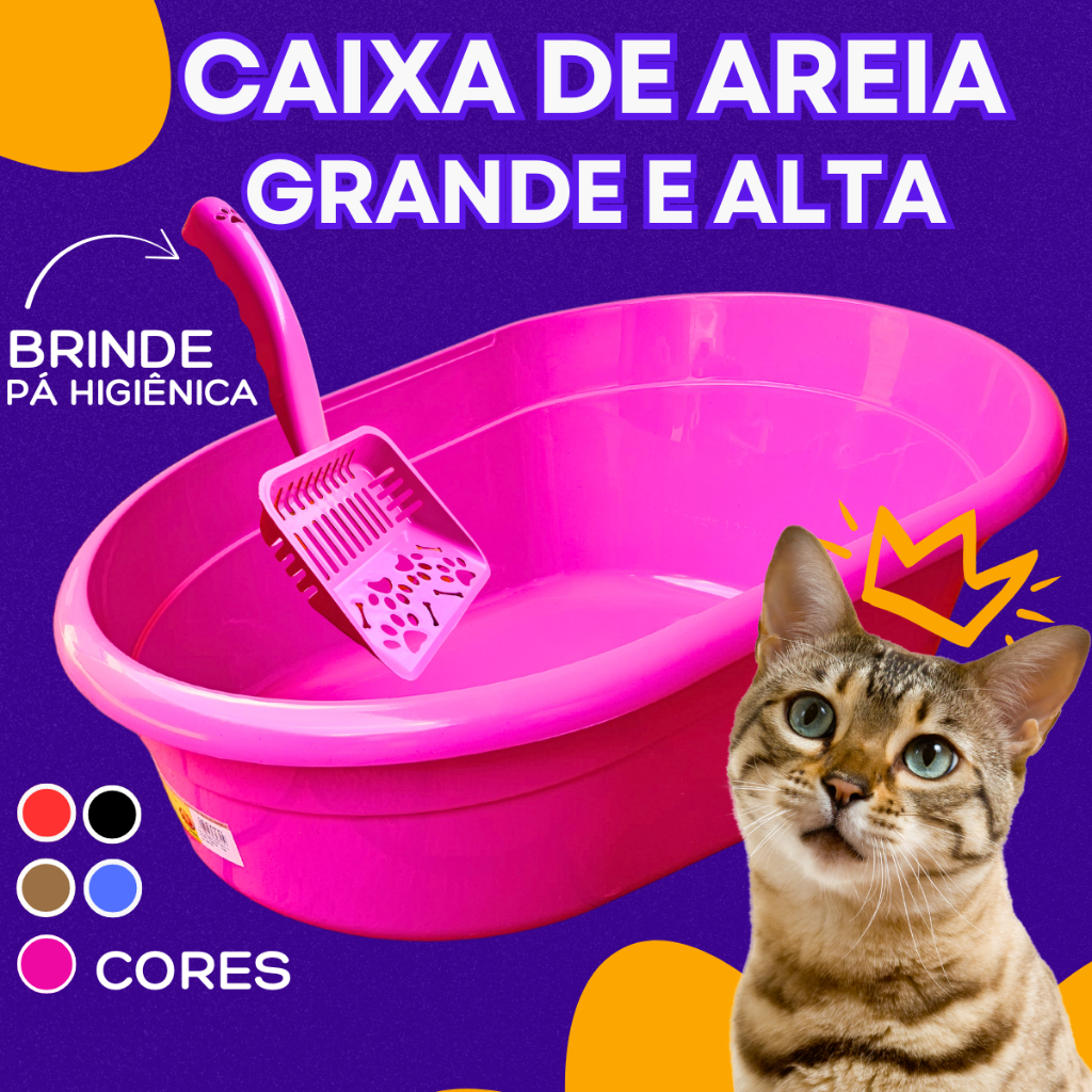 Caixa de Areia para Gatos Grandes Glamour Extra Grande Alta Sanitário Para Gato Furba Furacão Pet em Oferta na Shopee