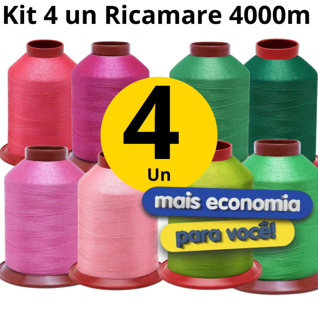 Kit 4 unidades Linha Ricamare Para Bordar 4000mts 100% Poliéster em Oferta na Shopee