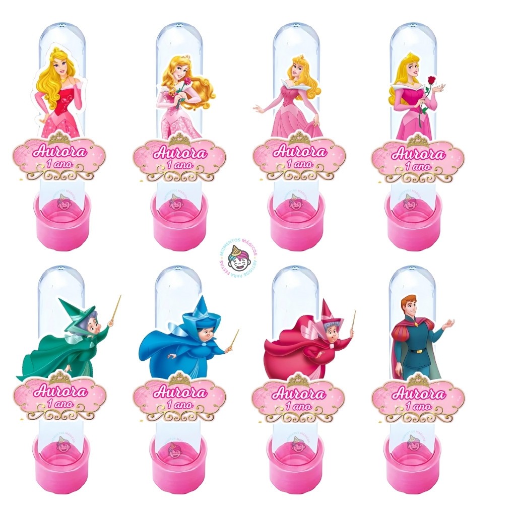 Tubetes+Apliques Princesa Aurora Bela Adormecida Lembrancinhas Personalizados Nome Idade Aniversário