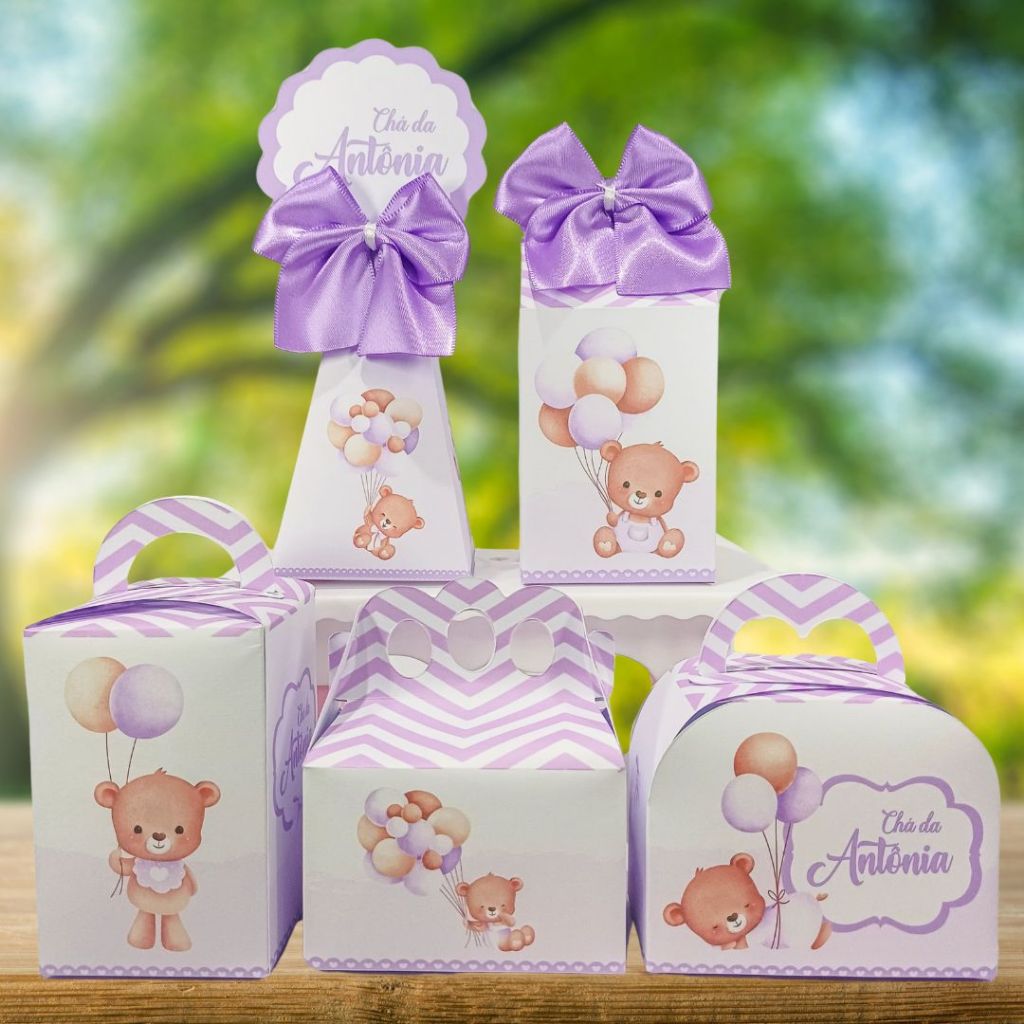 PEGUE E MONTE - Kit Festa Personalizados Ursinha Lilás | Caixinhas Lembrancinhas para festa Menina Ursinhas em Oferta na Shopee