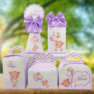 PEGUE E MONTE - Kit Festa Personalizados Ursinha Lilás | Caixinhas Lembrancinhas para festa Menina Ursinhas em Oferta na Shopee